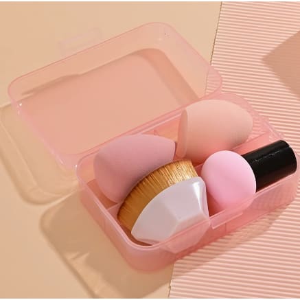 Kit Aplicadores de Maquiagem Premium – 3 Esponjas, Pincel e Estojo Organizador