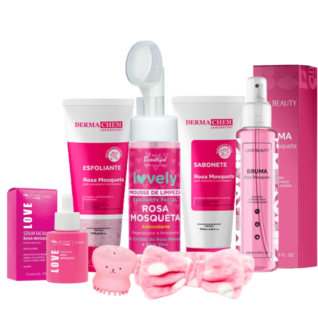 Kit Facial Rosa Mosqueta Premium – 5 Produtos para sua Rotina de Skincare